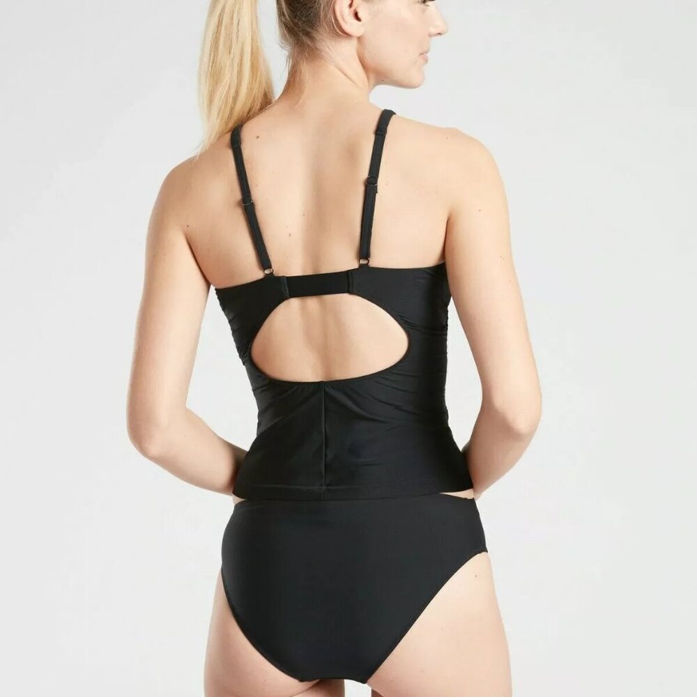 NWT Athleta Tall High Neck Keyhole Tankini Top in Black